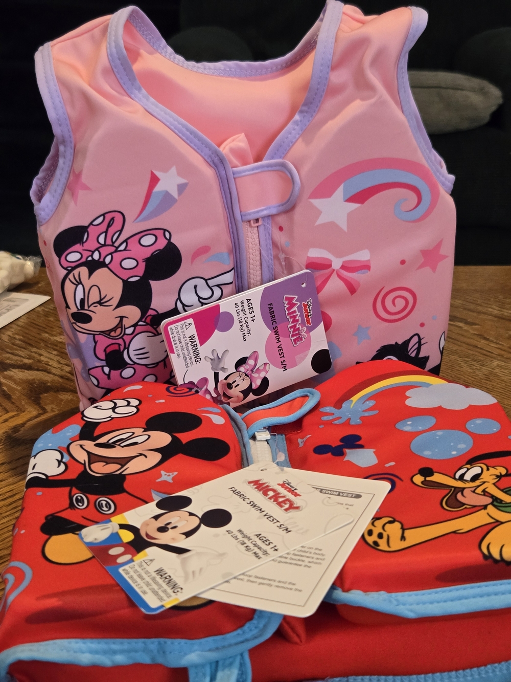 2 Disney Minnie Mouse Pink Kids Swim Vest and Mickey Red Floater Set